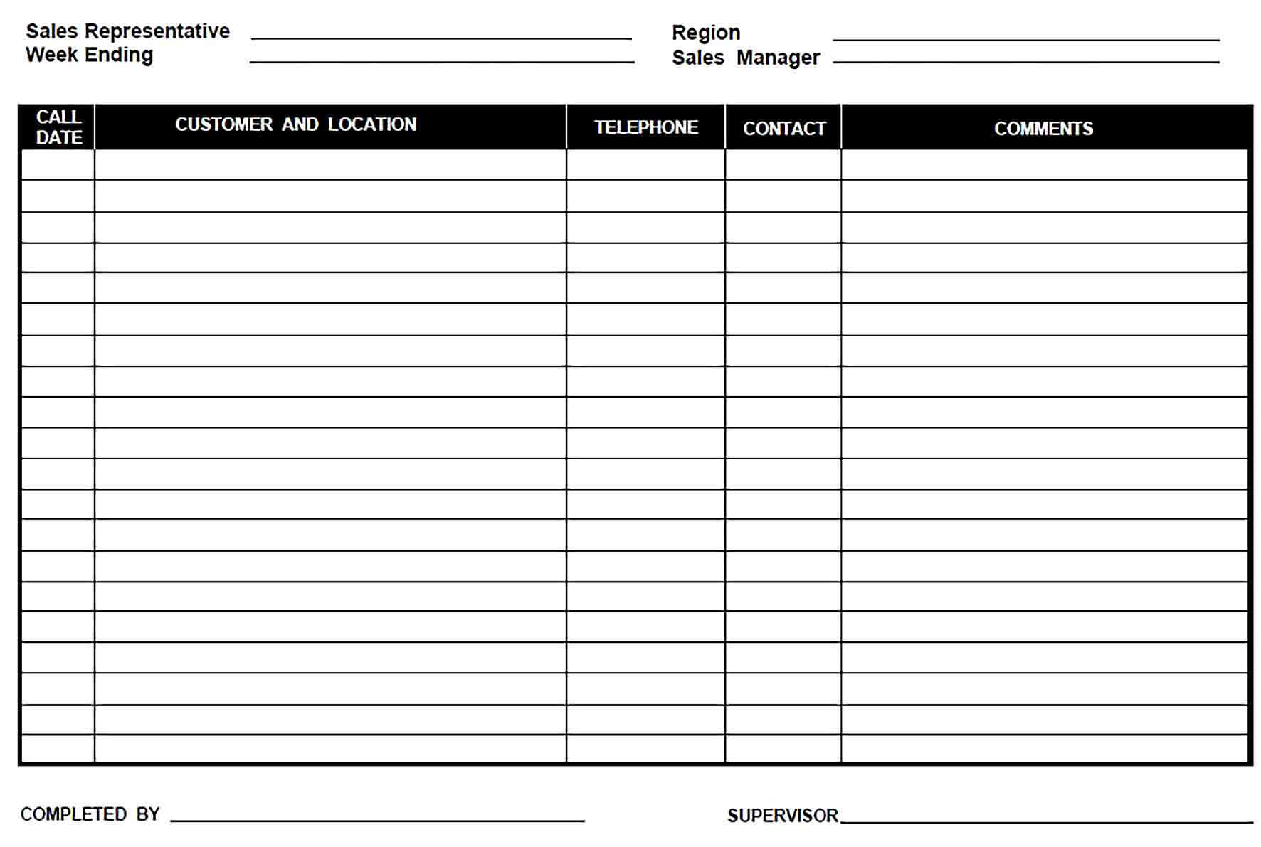 Sample Weekly Sales Call Report Template