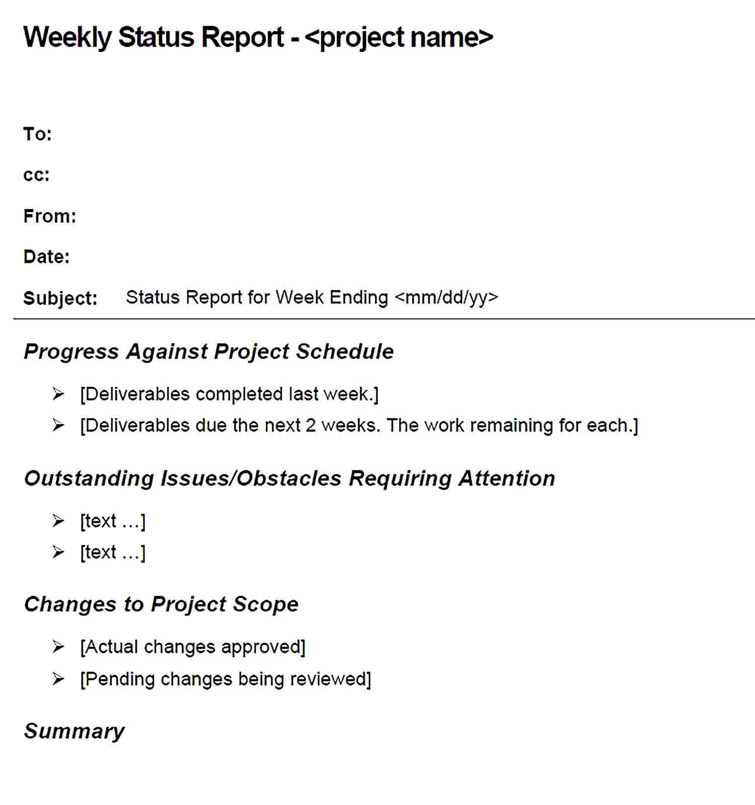 Sample Weekly Status Report