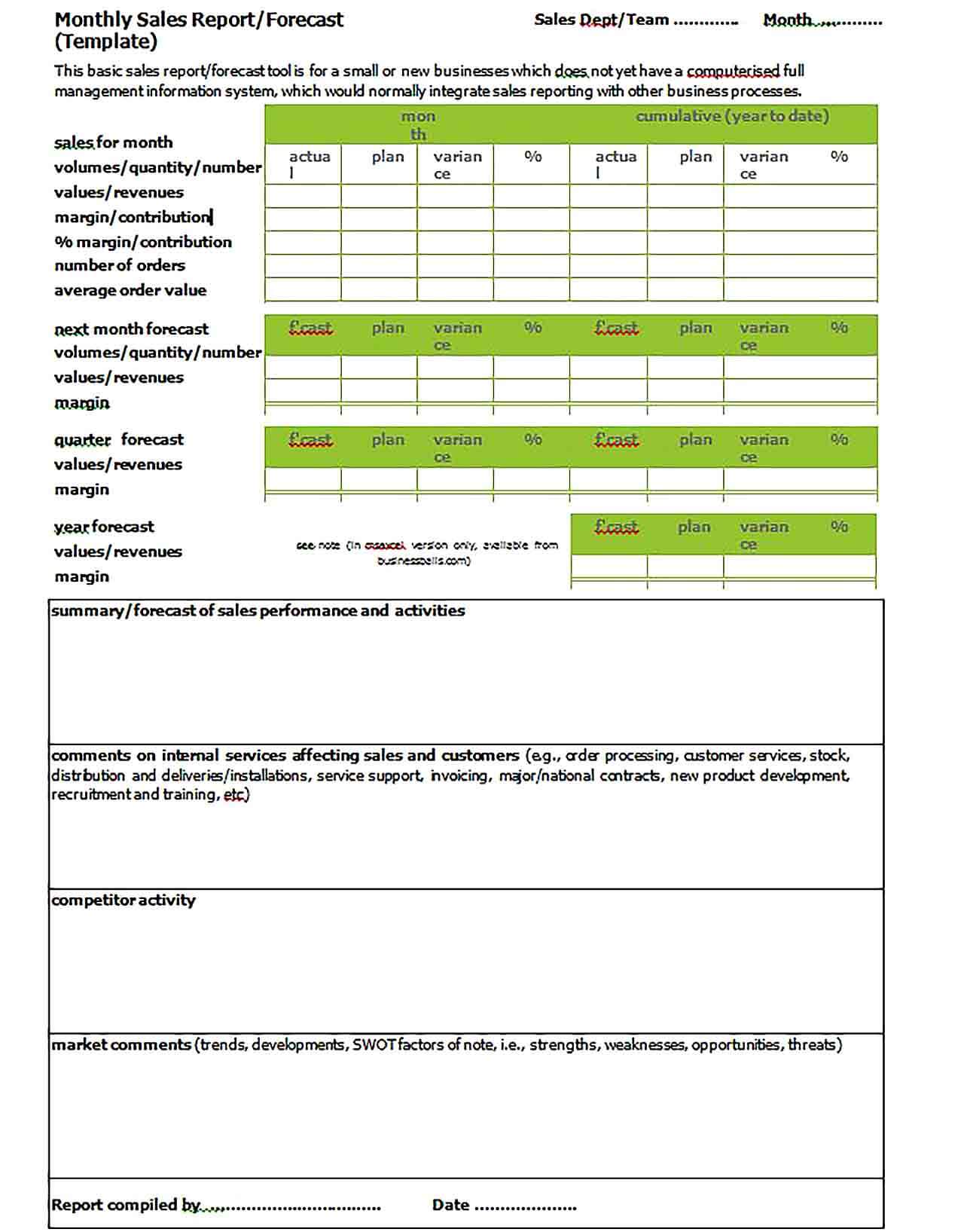 Sample monthly sales report Template