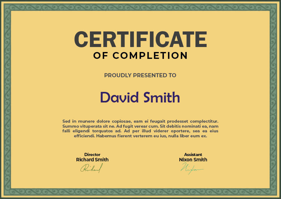 certificate of completion example psd design