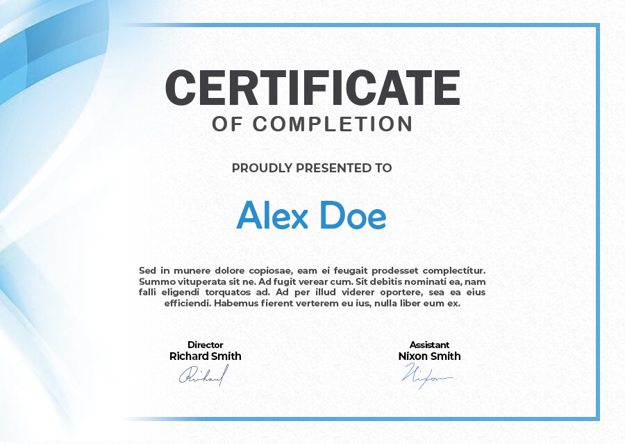 certificate of completion psd