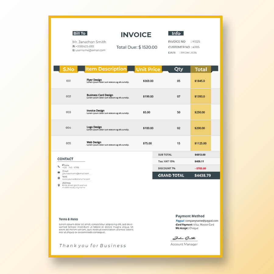 commercial invoice customizable psd design templates