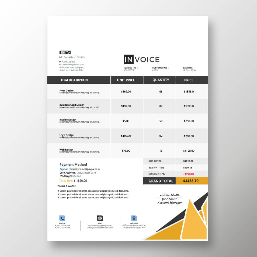 commercial invoice example psd design