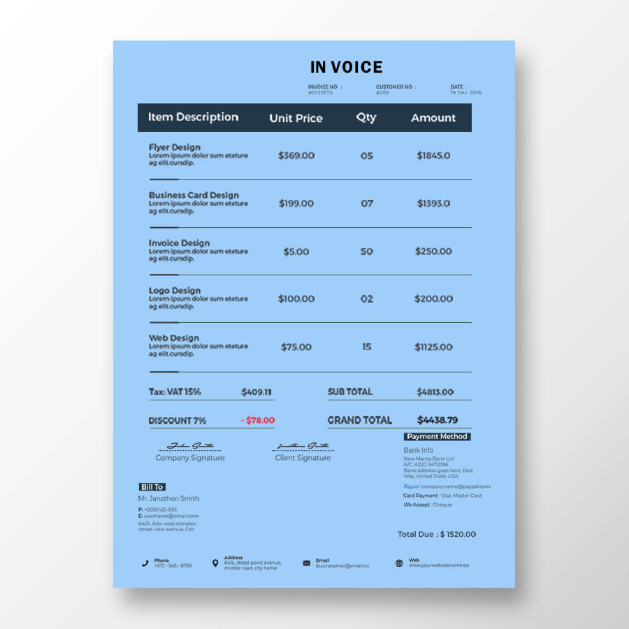 commercial invoice in photoshop