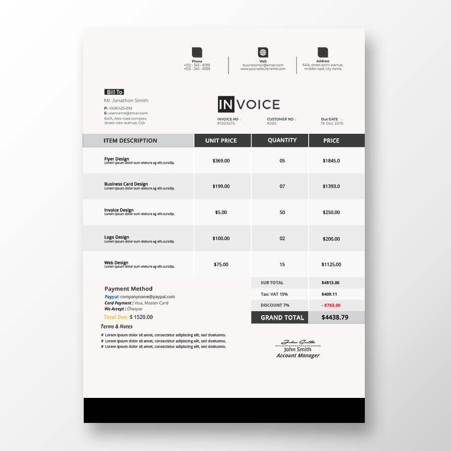 commercial invoice psd templates