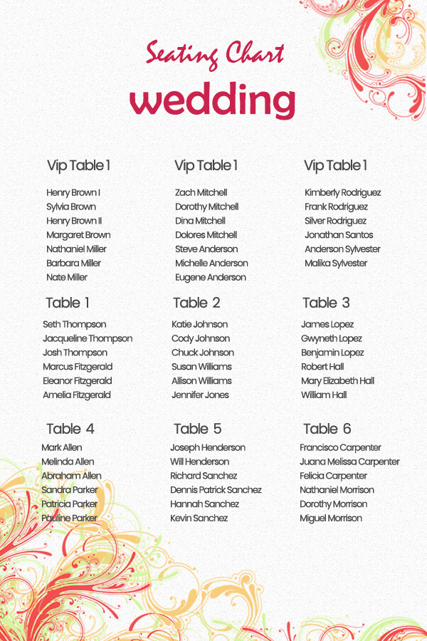wedding seating chart in psd design