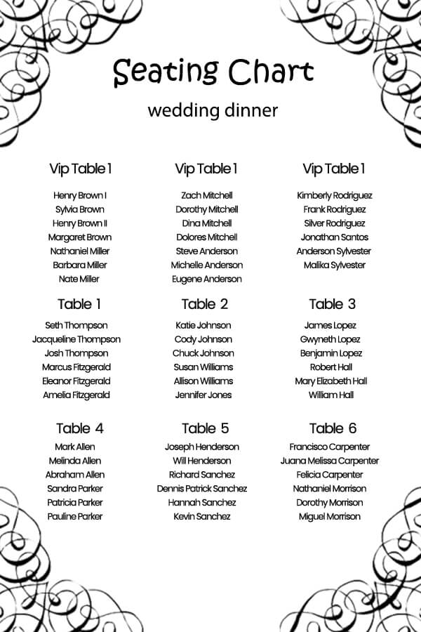 wedding seating chart psd templates
