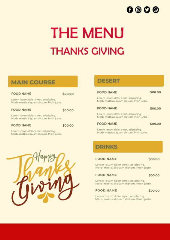 Thanks giving menu in psd design