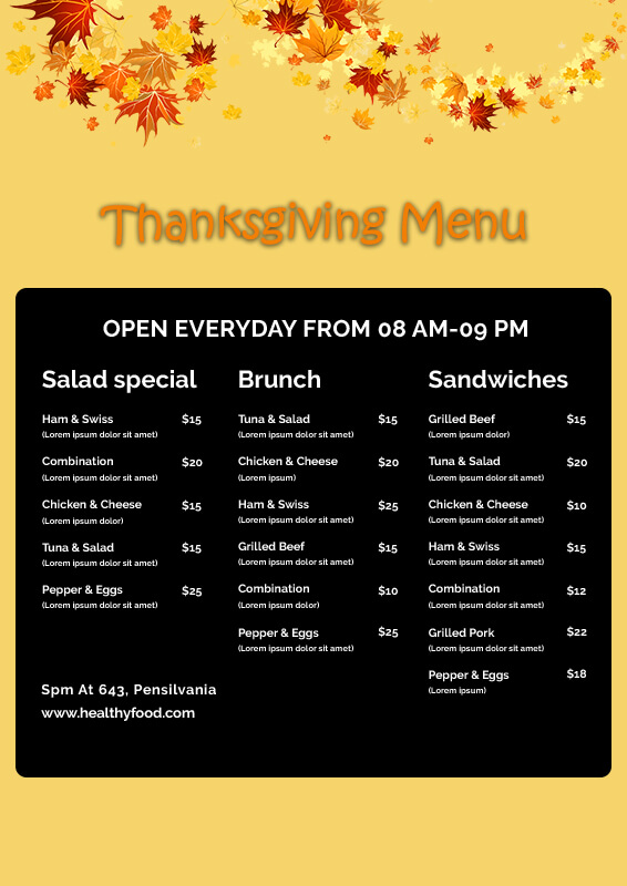 Thanks giving menu templates for photoshop