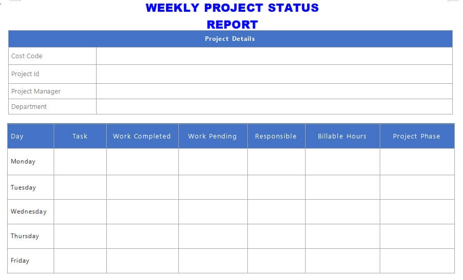 project status report customizable word design template