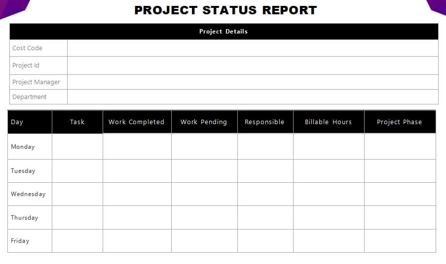 project status report in word free download