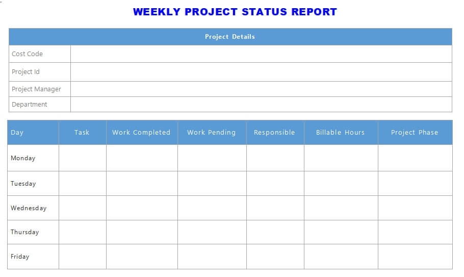 project status report word template free
