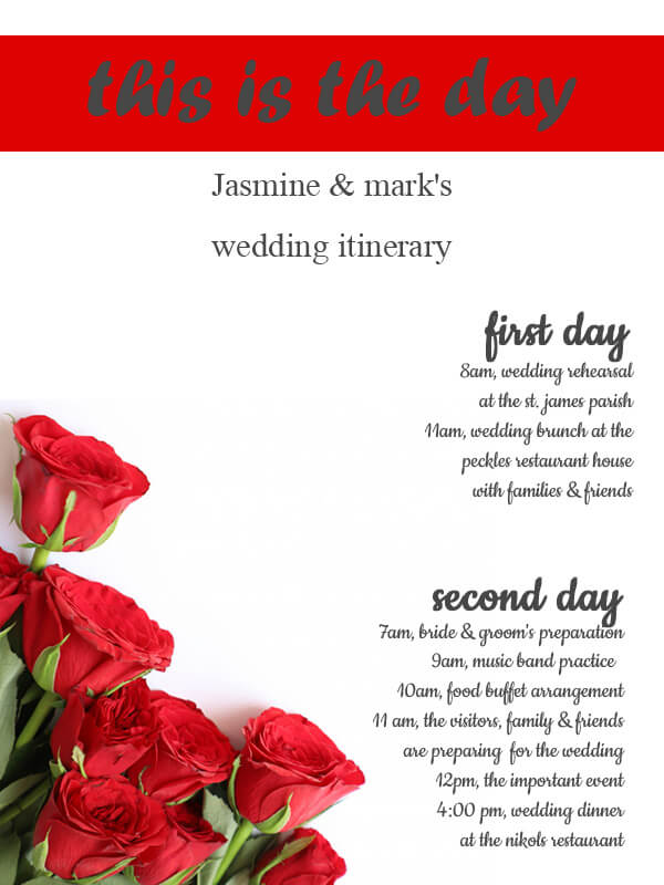 wedding itinerary customizable psd design templates