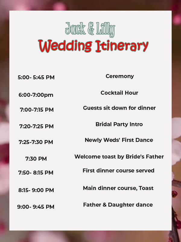 wedding itinerary example psd design