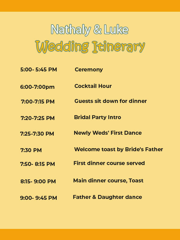 wedding itinerary in photoshop
