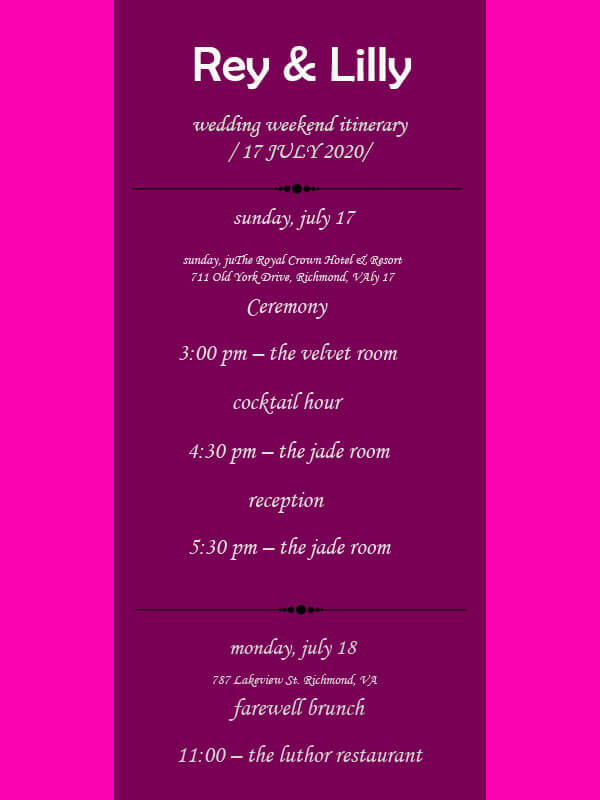 wedding itinerary templates for photoshop