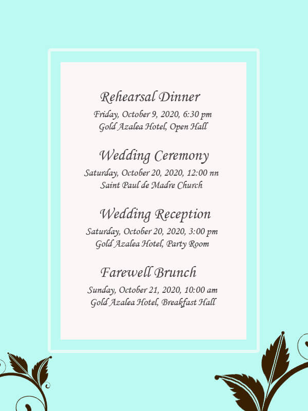 wedding itinerary templates psd