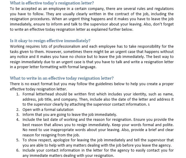 84 What is an effective today resignation letter