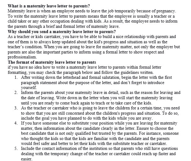 87 What is maternity leave letter to parents