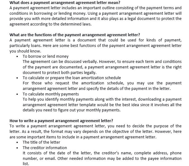 89 Payment arrangement agreement letter mean