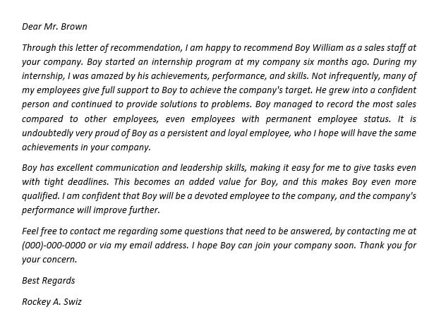 97. Internship Letter of Recommendation to Support Job Application Process