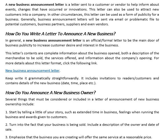 Artikel 103 New Business Announcement Letter
