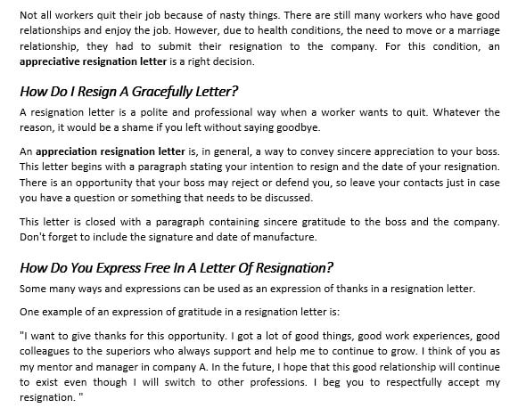 Artikel 107 Appreciative Resignation Letter