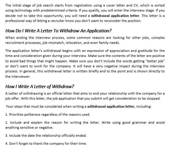 Artikel 109 Withdraw Application Letter