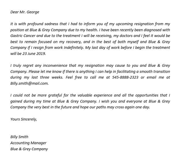 Artikel 73. Resignation Letter Due to Health and Its Sample