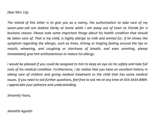 Medical Permission Letter For Child