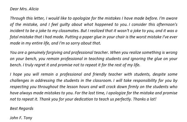 158. Use Apology Letter to Teacher To Apologize For Mistakes