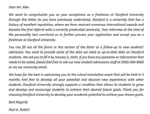 159. Use the Stanford Acceptance Letter For The Good News Of Prospective Fresh Student