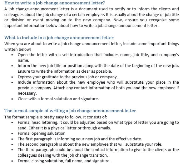 181 How to write a job change annoucement letter