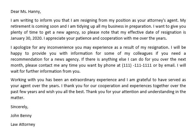Power Of Attorney Resignation Letter