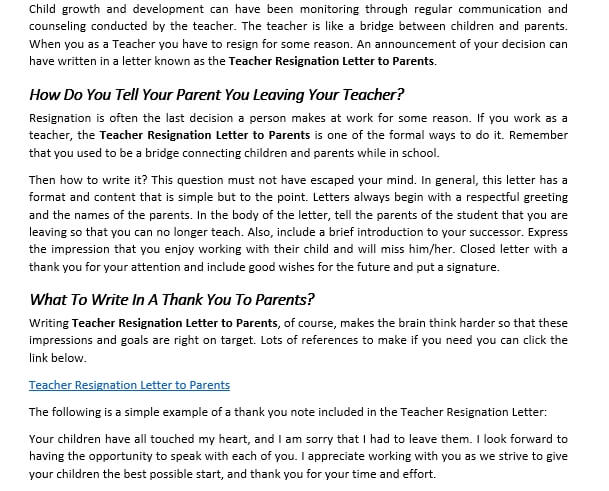 Artikel 12 Teacher Resignation Letter to Parents