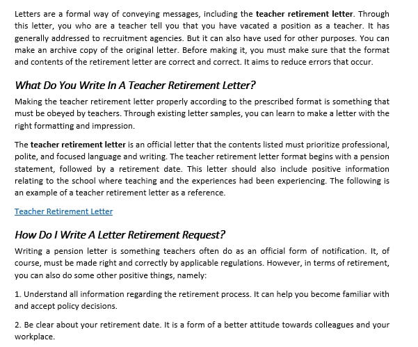 Artikel 16 Teacher Retirement Letter