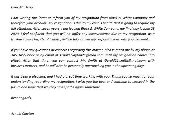 Artikel 180. Resignation Letter to Client and Its Sample