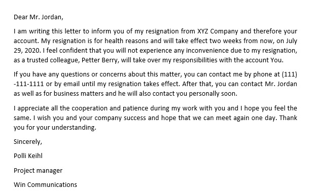 Artikel 200. Resignation Letter to Clients